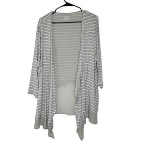 Lane Bryant Size 18/20 Gray & White Striped Open Chiffon-Trim Draped Cardigan